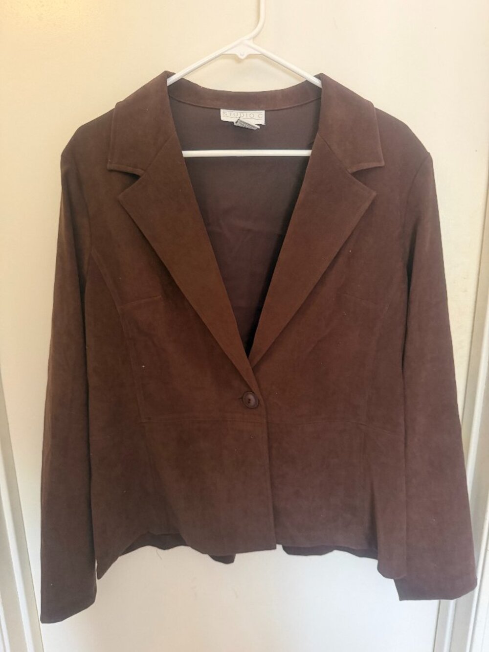 Studio C Chocolate Brown Faux-Suede Blazer W 14